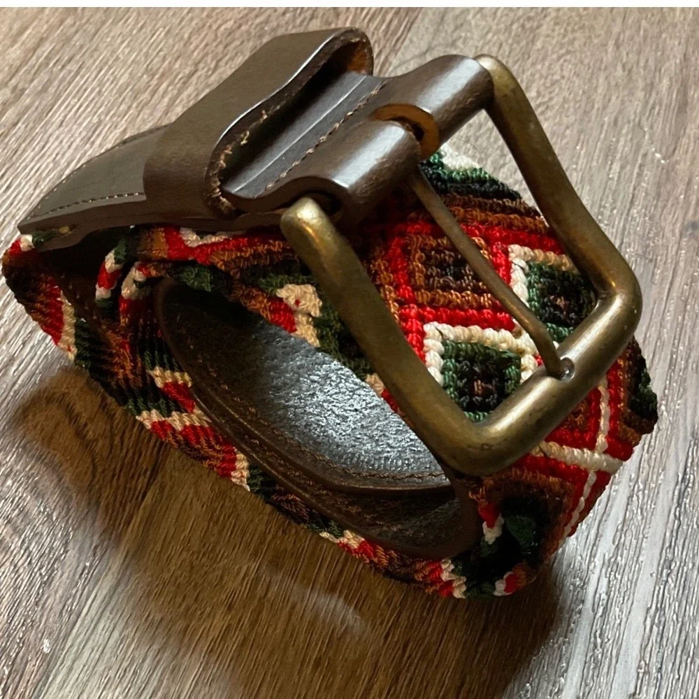 Eclectic Array Festival Boho Leather Chiapas Woven‎ Belt Womens Small Brown